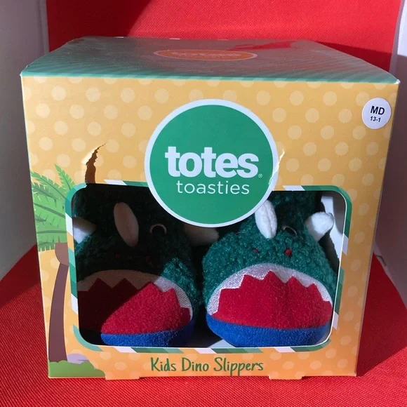 totes Shoes Totes Kids Dinosaur Slippers Green Sherpa Pull On